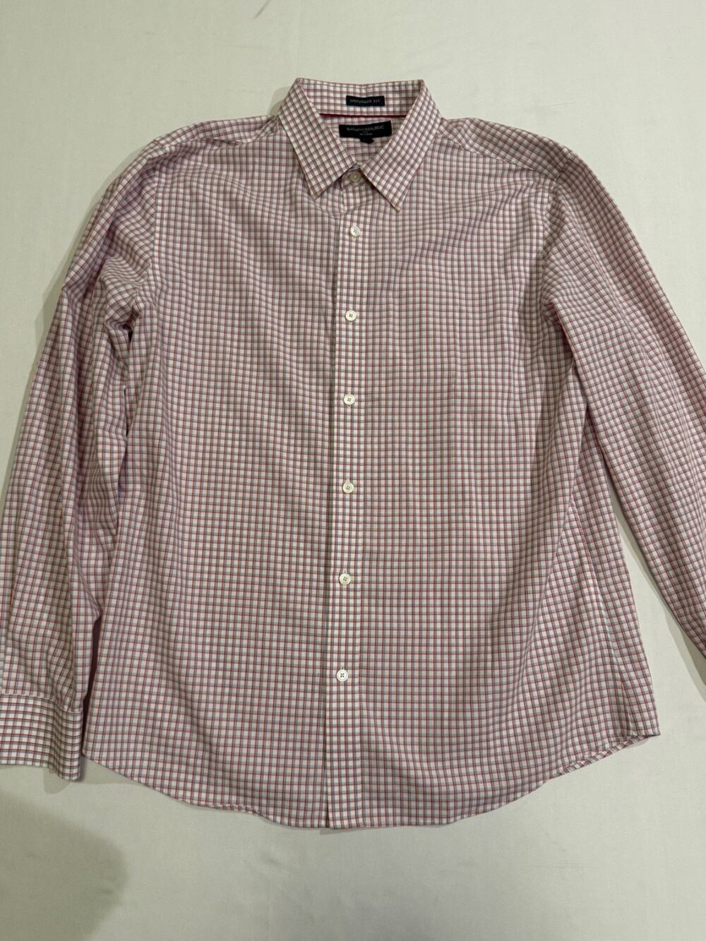 Banana Republic Untucked Fit Shirt Mens L Red White Check Non Iron Button Up